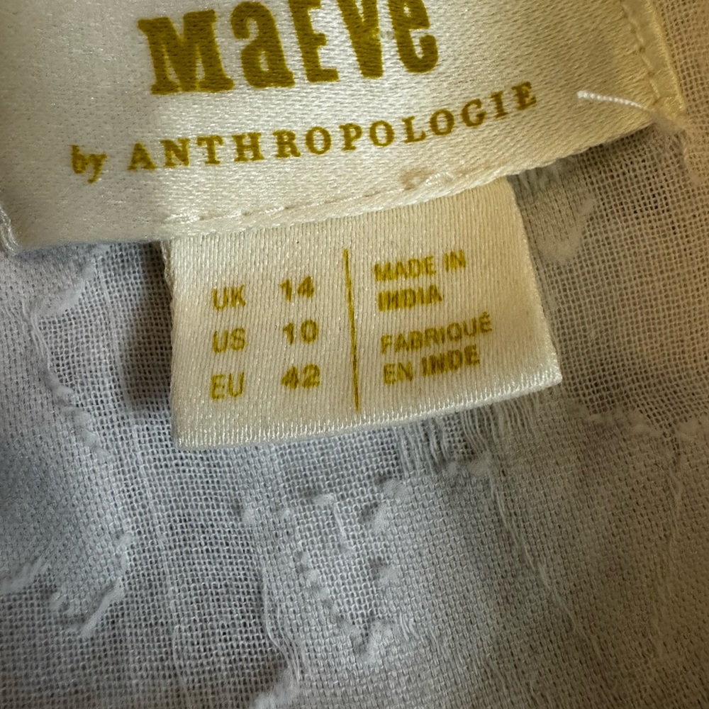Maeve By Anthropologie White Textured Floral Button Down Blouse size 10 Cotton - Picture 5 of 10